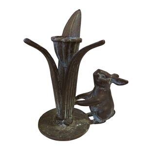 Vintage Cast Bronze Patina Bunny Rabbit Candle Holder Figure Andrea Sadek